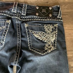 Miss Me Jeans.  JE511784X / BOOT Size: 28 Inseam: 35 dark blue/ash black denim